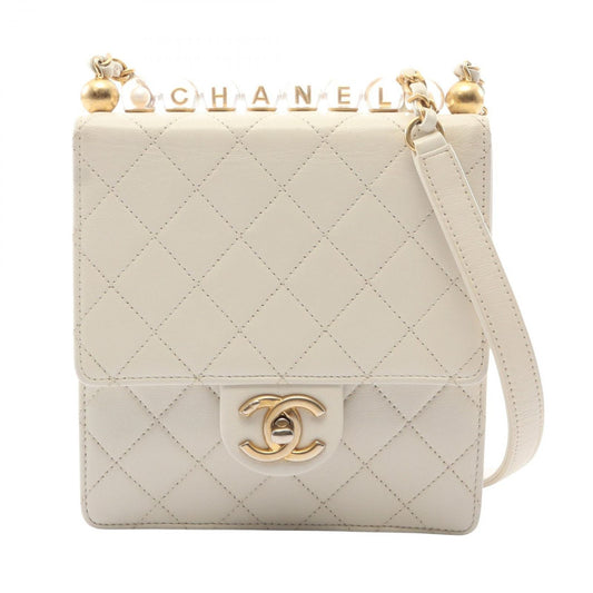 Chanel Shoulder Bag Quilted White Leather Chain