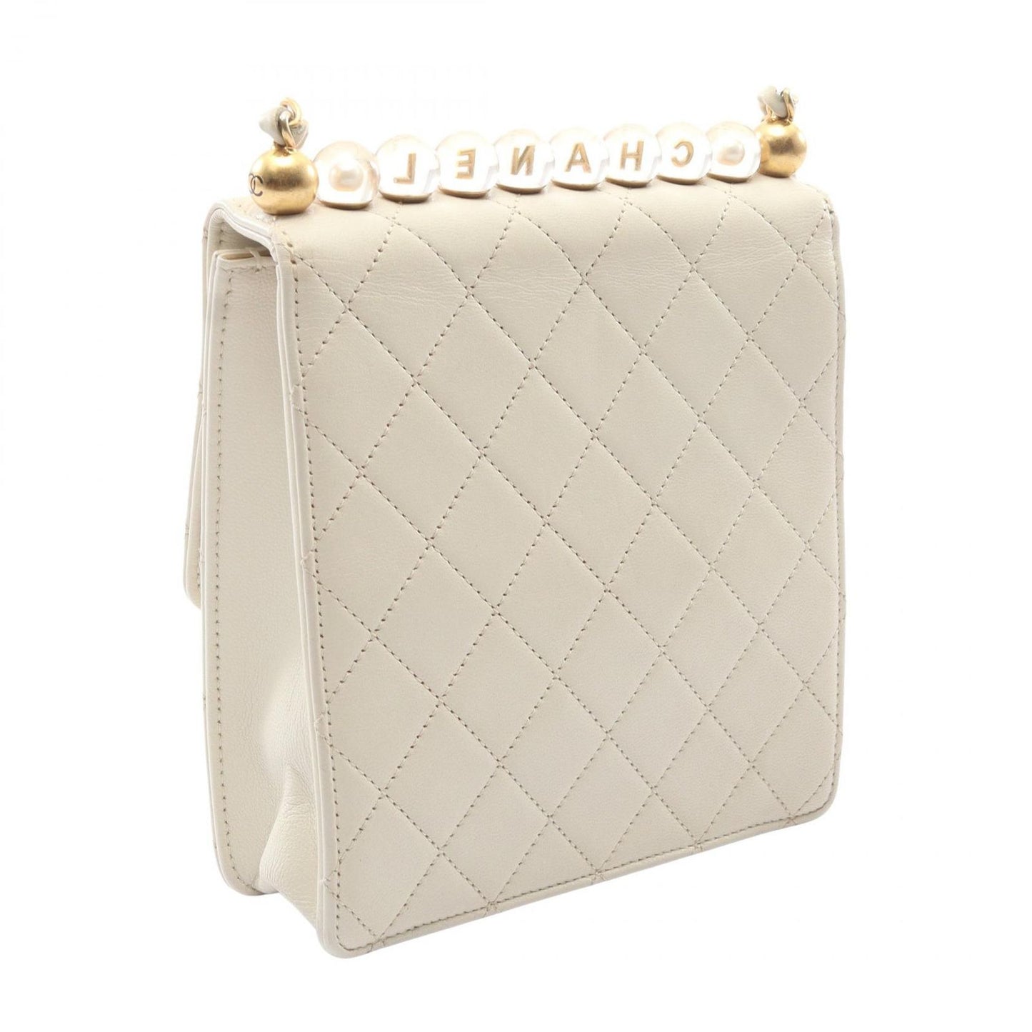 Chanel Shoulder Bag Quilted White Leather Chain — view 2