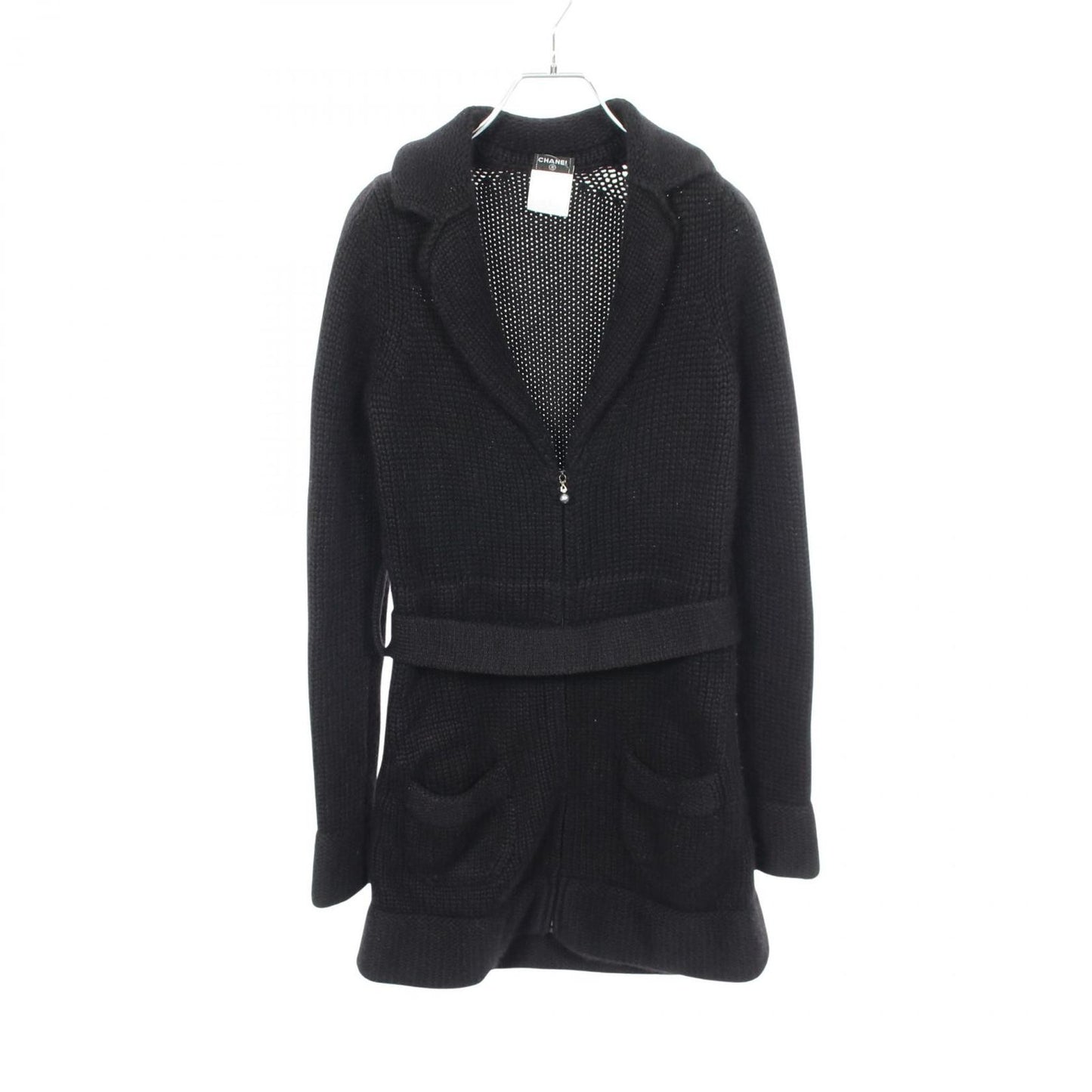 Chanel Zip Up Knit Black Cashmere Cardigan
