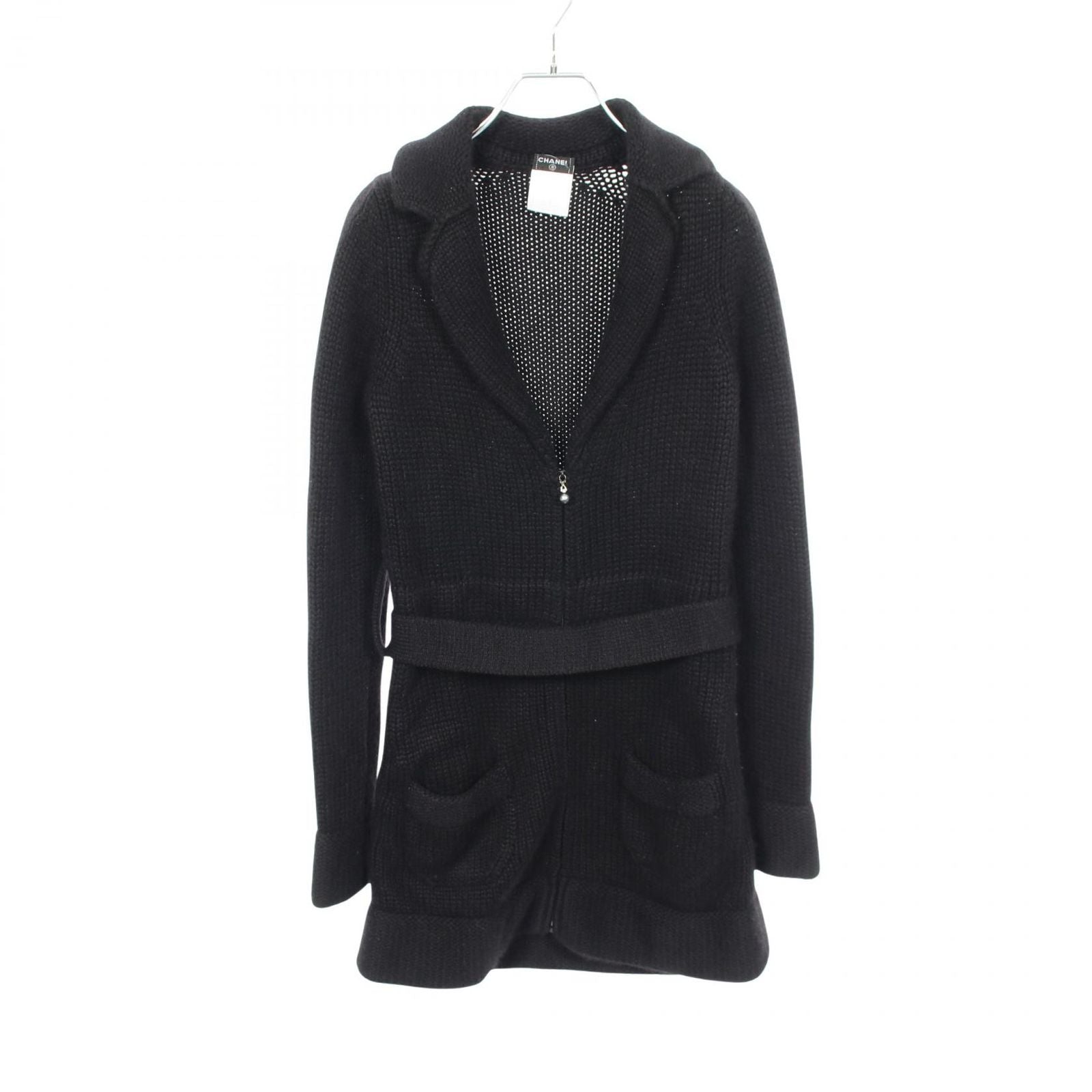 Chanel Zip Up Knit Black Cashmere Cardigan