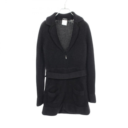 Chanel Zip Up Knit Black Cashmere Cardigan