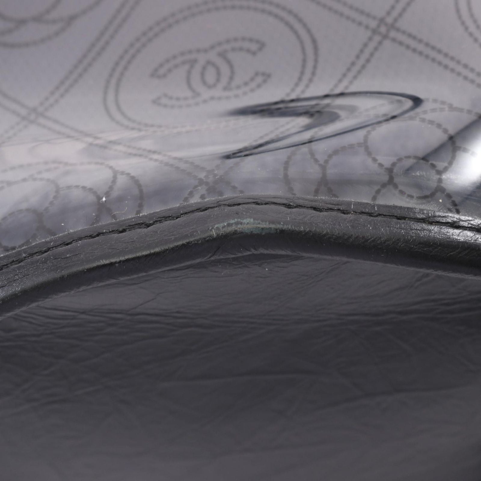Chanel Shoulder Bag Camellia Clear Black Vinyl Leather CC Logo Chain — view 9