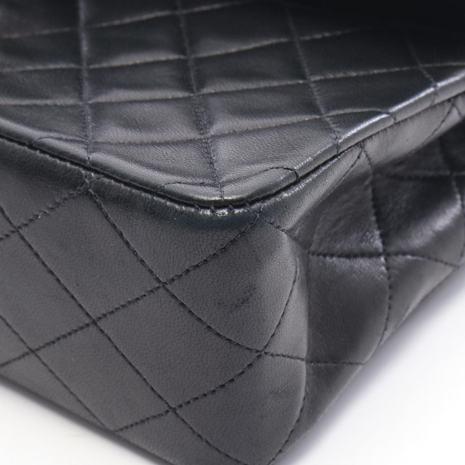 Chanel Shoulder Bag Quilted Double Flap Black Lambskin Chain — view 8