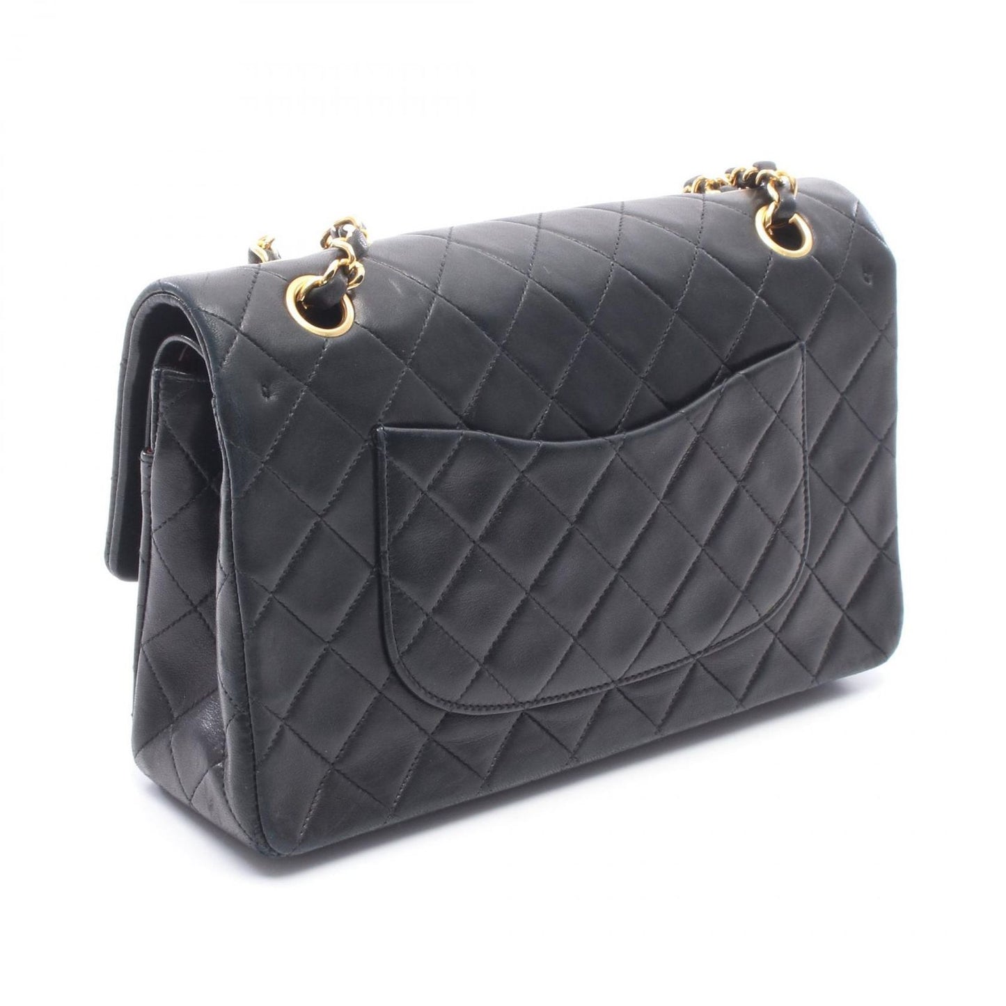 Chanel Shoulder Bag Quilted Double Flap Black Lambskin Chain — view 2