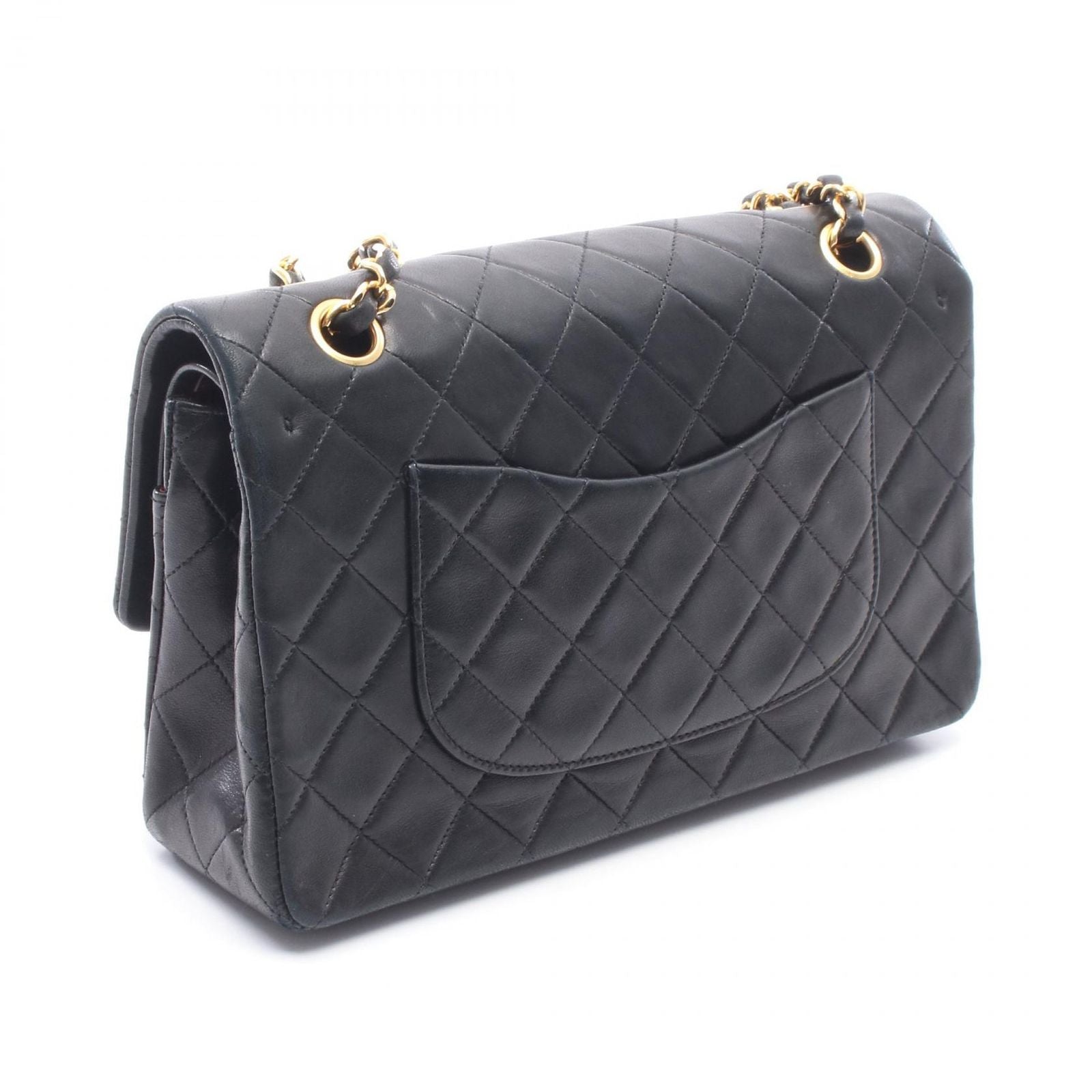 Chanel Shoulder Bag Quilted Double Flap Black Lambskin Chain — view 2