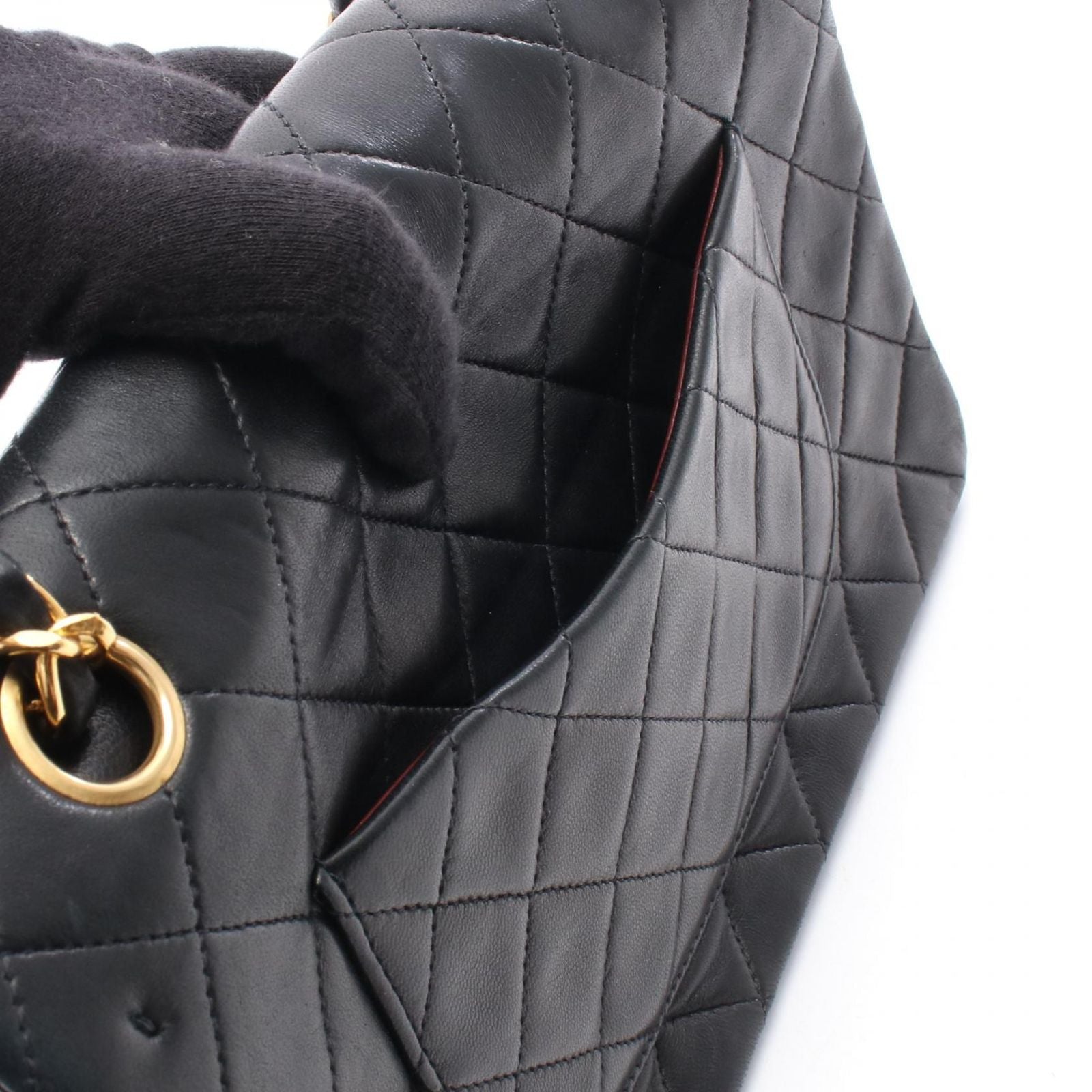 Chanel Shoulder Bag Quilted Double Flap Black Lambskin Chain — view 6