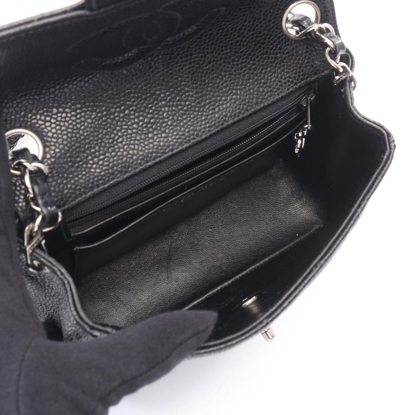 Chanel Shoulder Bag Mini Quilted Black Caviar Leather Chain — view 3