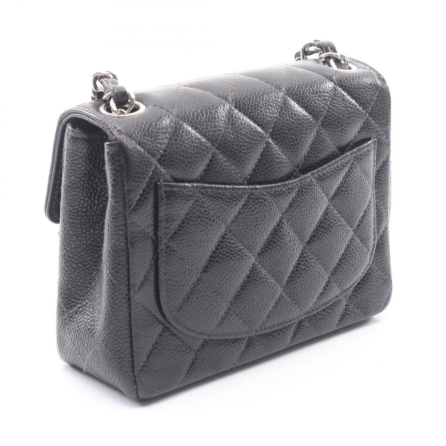Chanel Shoulder Bag Mini Quilted Black Caviar Leather Chain — view 2