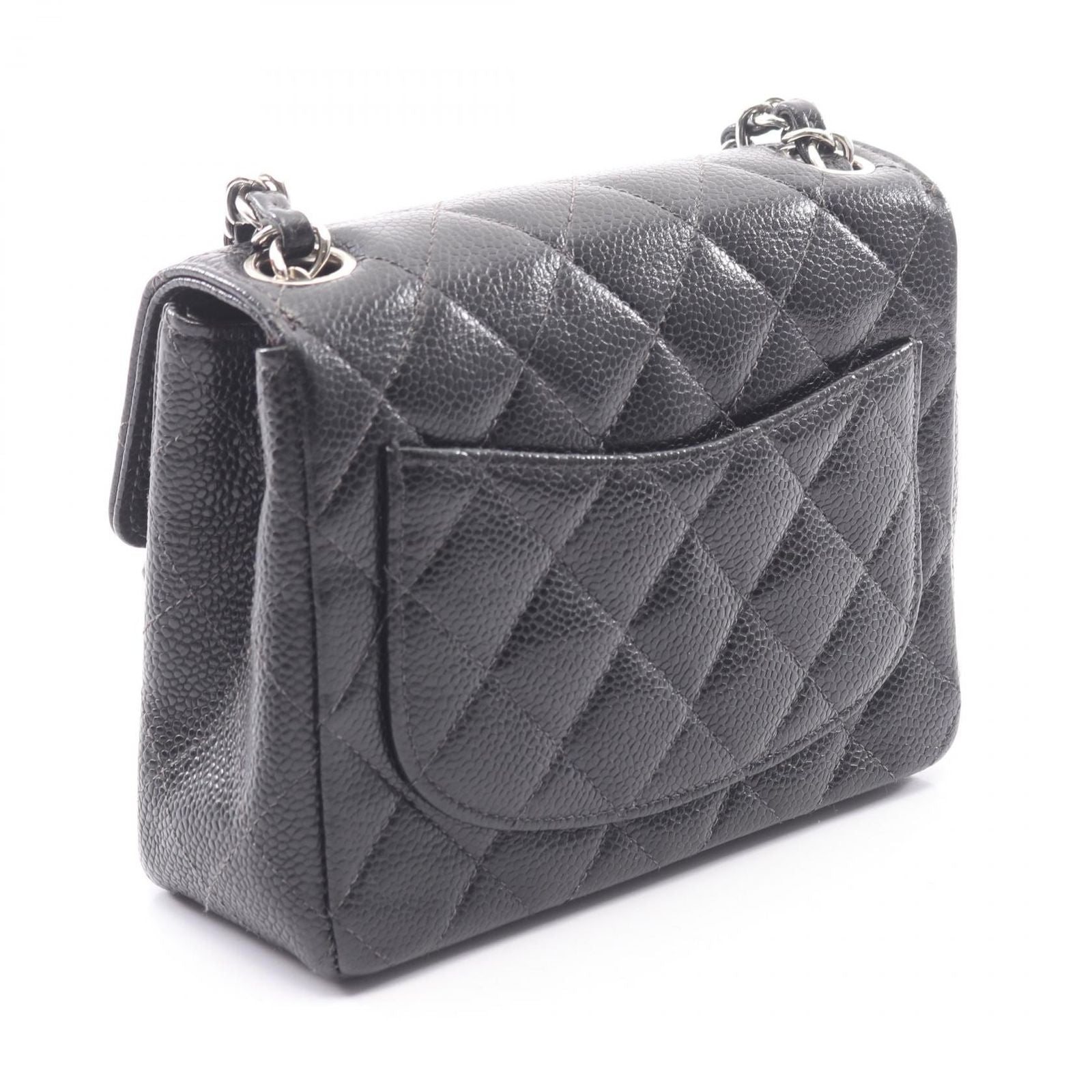 Chanel Shoulder Bag Mini Quilted Black Caviar Leather Chain — view 2