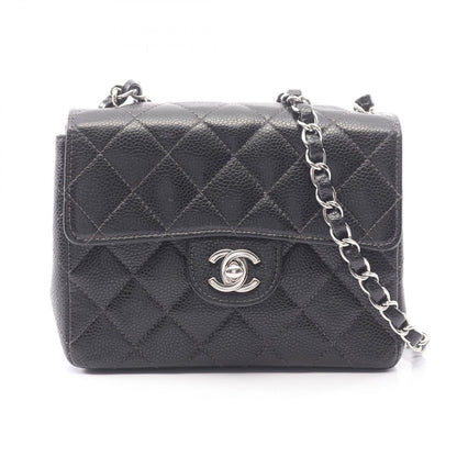 Chanel Shoulder Bag Mini Quilted Black Caviar Leather Chain