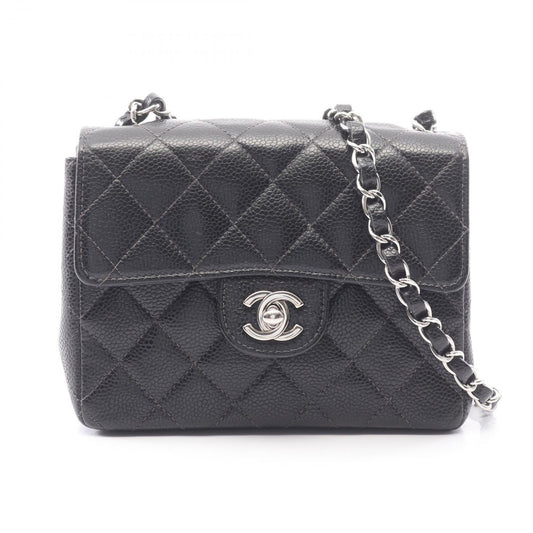 Chanel Shoulder Bag Mini Quilted Black Caviar Leather Chain