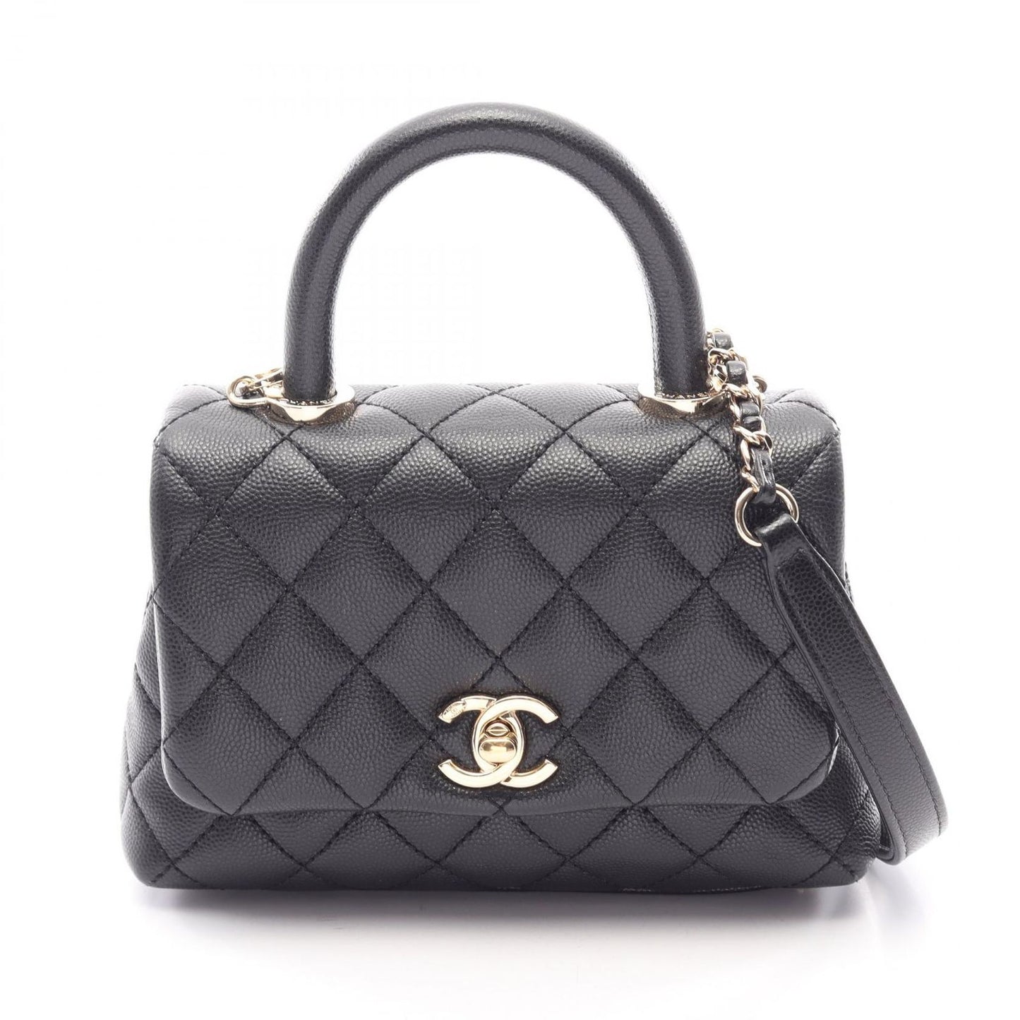 Chanel Handbag Coco Handle Xxs Top 2-Way Black Caviar Leather Quilted Chain