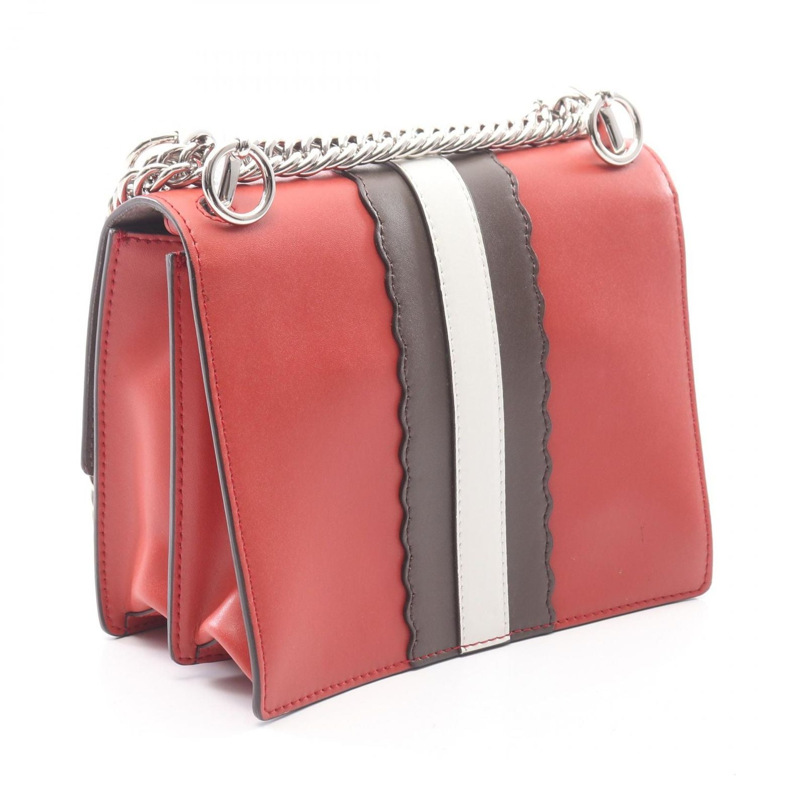 Fendi Shoulder Bag Mini Kan I Orange Brown Leather Mini Canai Studs Chain — view 2