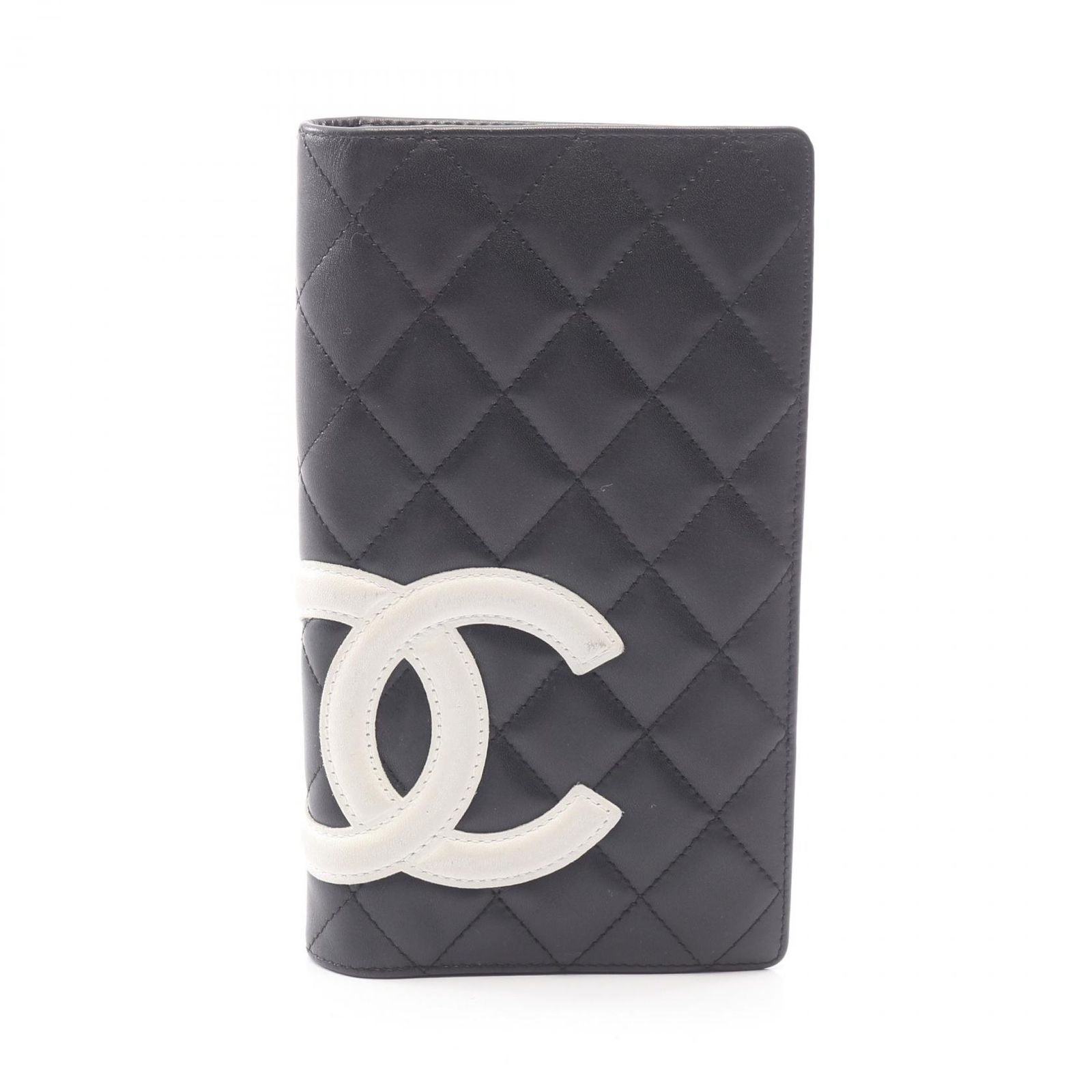 Chanel Bifold Wallet Cambon Line Black White Leather