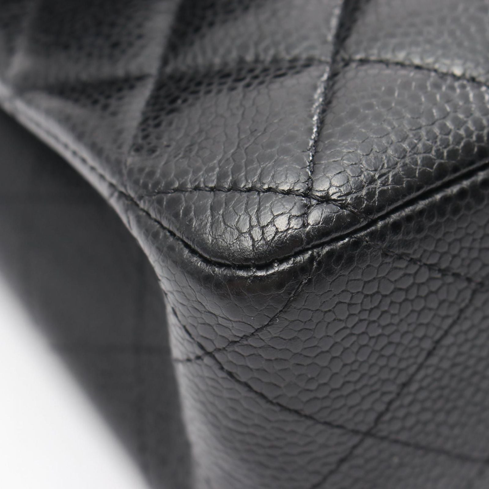 Chanel Shoulder Bag Quilted Double Flap Black Caviar Leather Chain — view 6