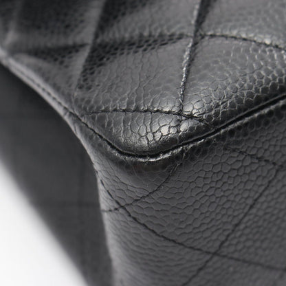 Chanel Shoulder Bag Quilted Double Flap Black Caviar Leather Chain — view 6
