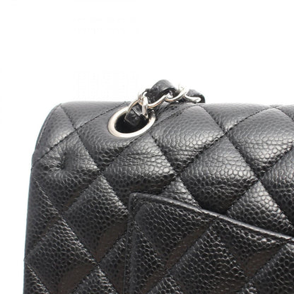 Chanel Shoulder Bag Quilted Double Flap Black Caviar Leather Chain — view 9