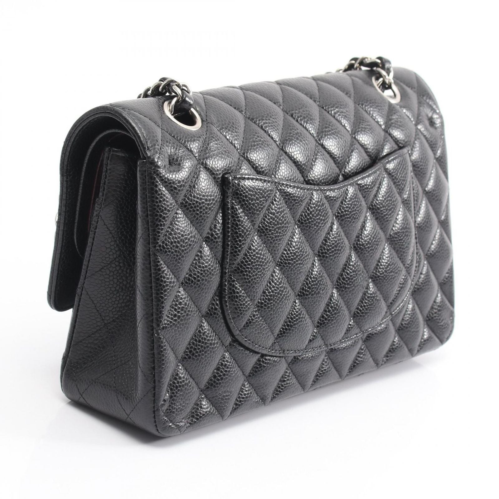 Chanel Shoulder Bag Quilted Double Flap Black Caviar Leather Chain — view 2