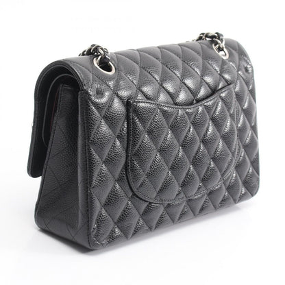Chanel Shoulder Bag Quilted Double Flap Black Caviar Leather Chain — view 2
