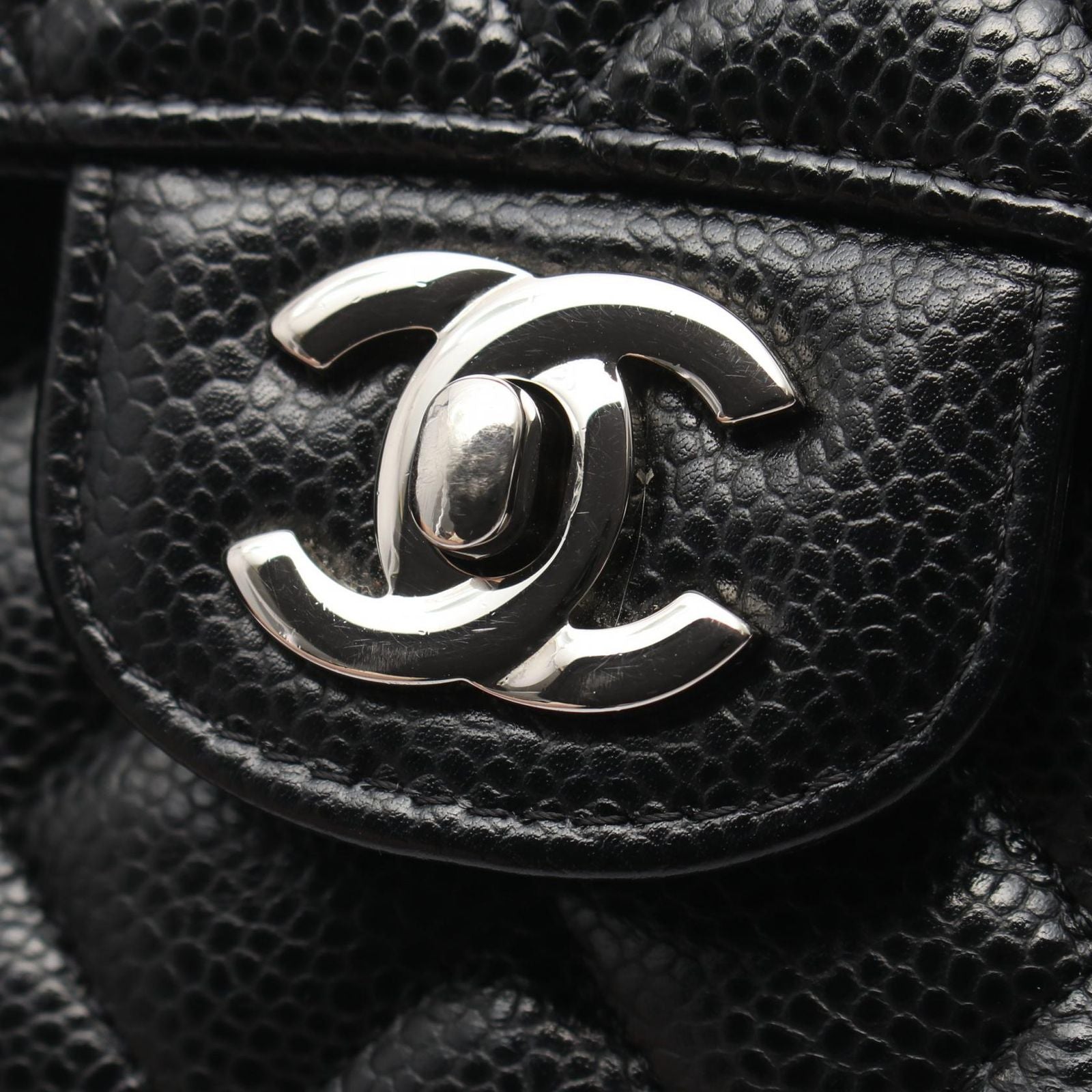 Chanel Shoulder Bag Quilted Double Flap Black Caviar Leather Chain — view 8