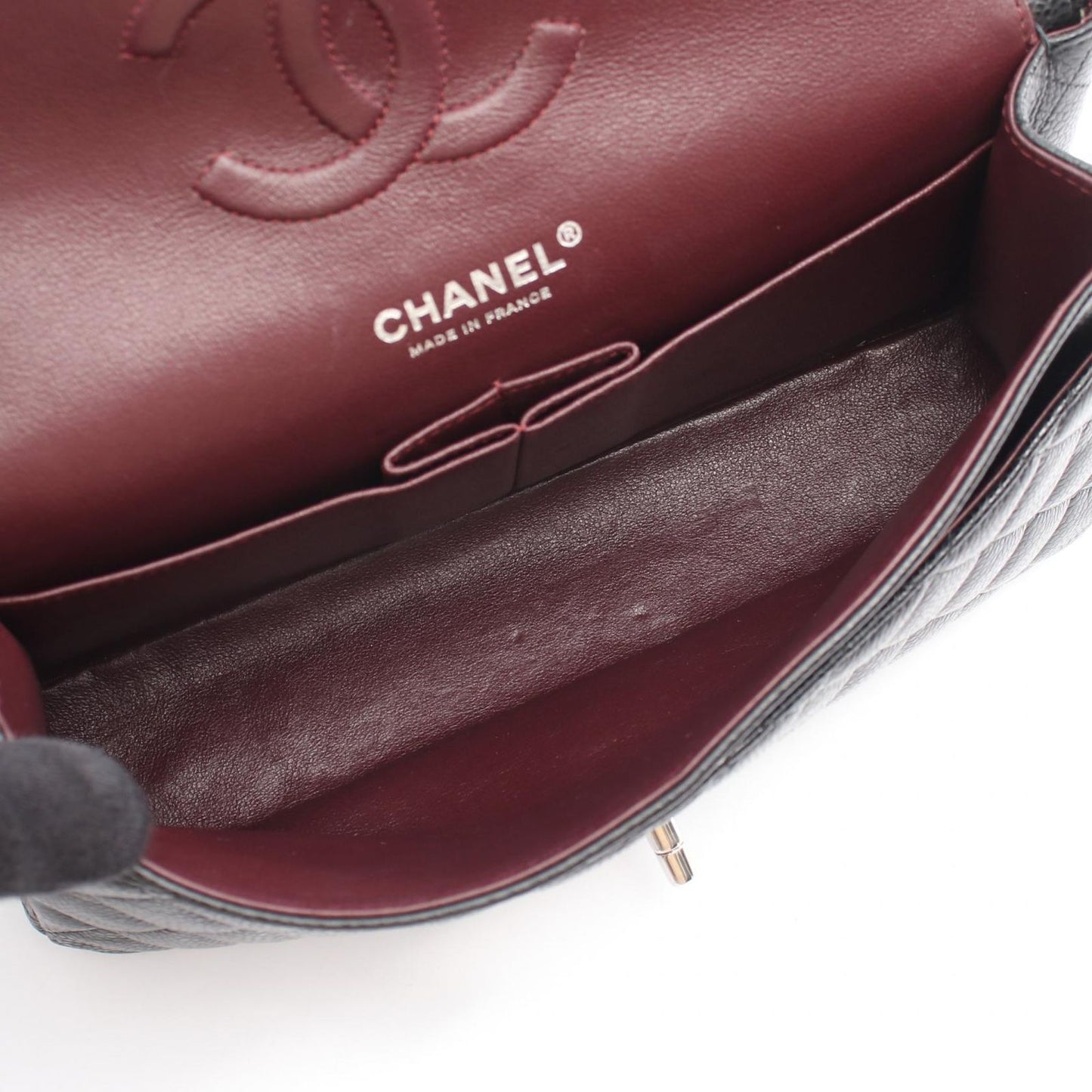 Chanel Shoulder Bag Quilted Double Flap Black Caviar Leather Chain — view 3