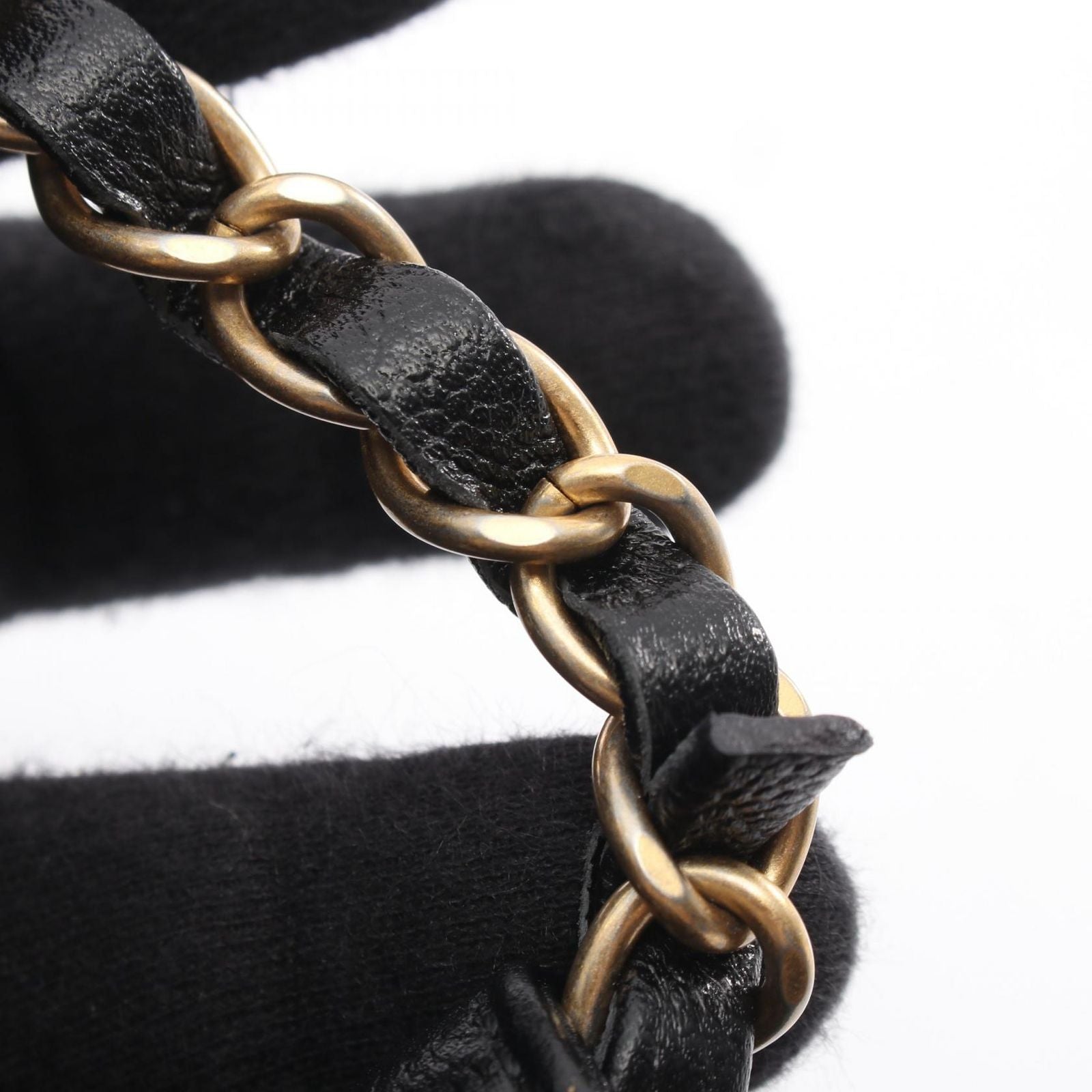 Chanel Shoulder Bag Deauville Drawstring Black Caviar Leather Logo Studs — view 9
