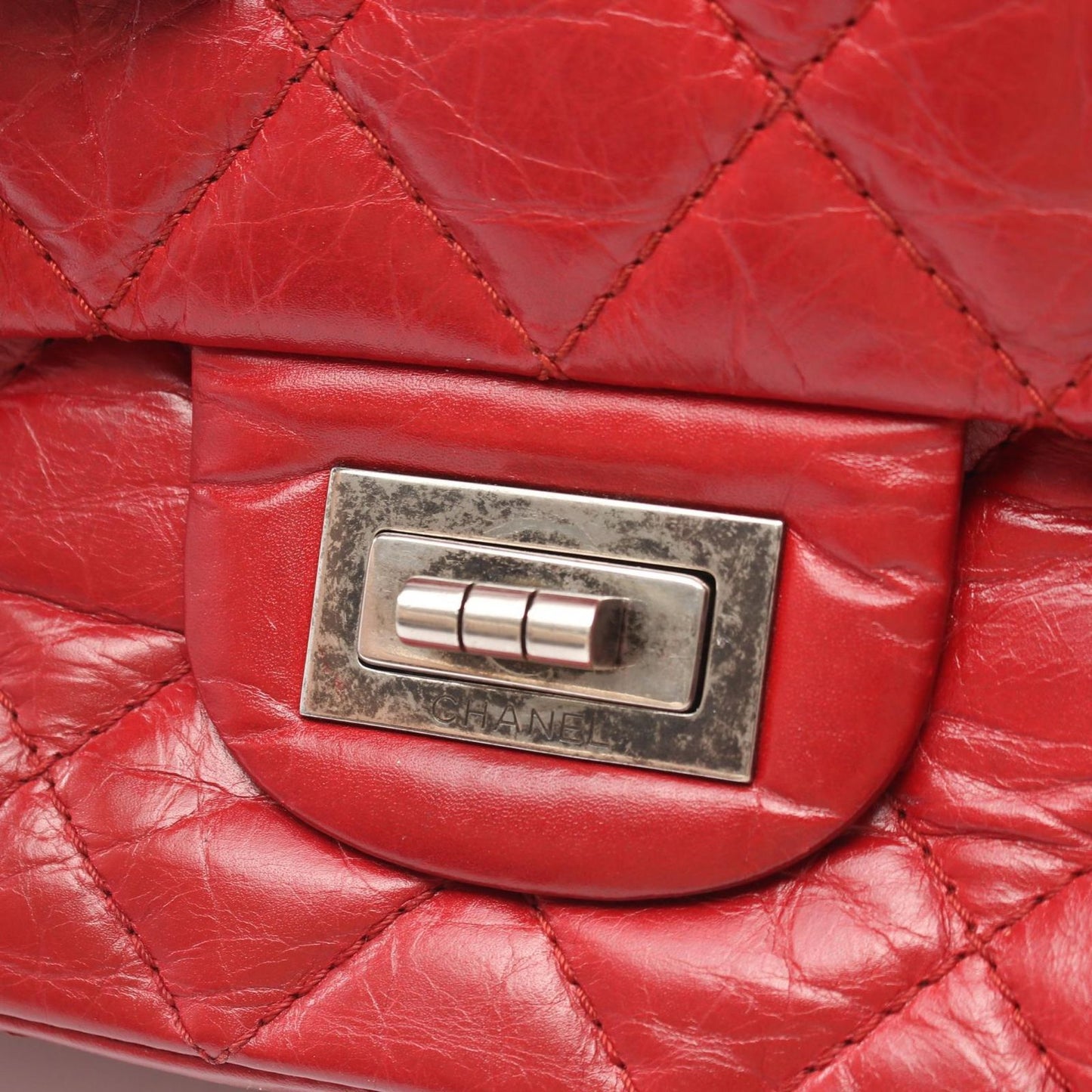 Chanel Shoulder Bag 2.55 Quilted Maxi Double Flap Antique Silver Red Calf — view 7