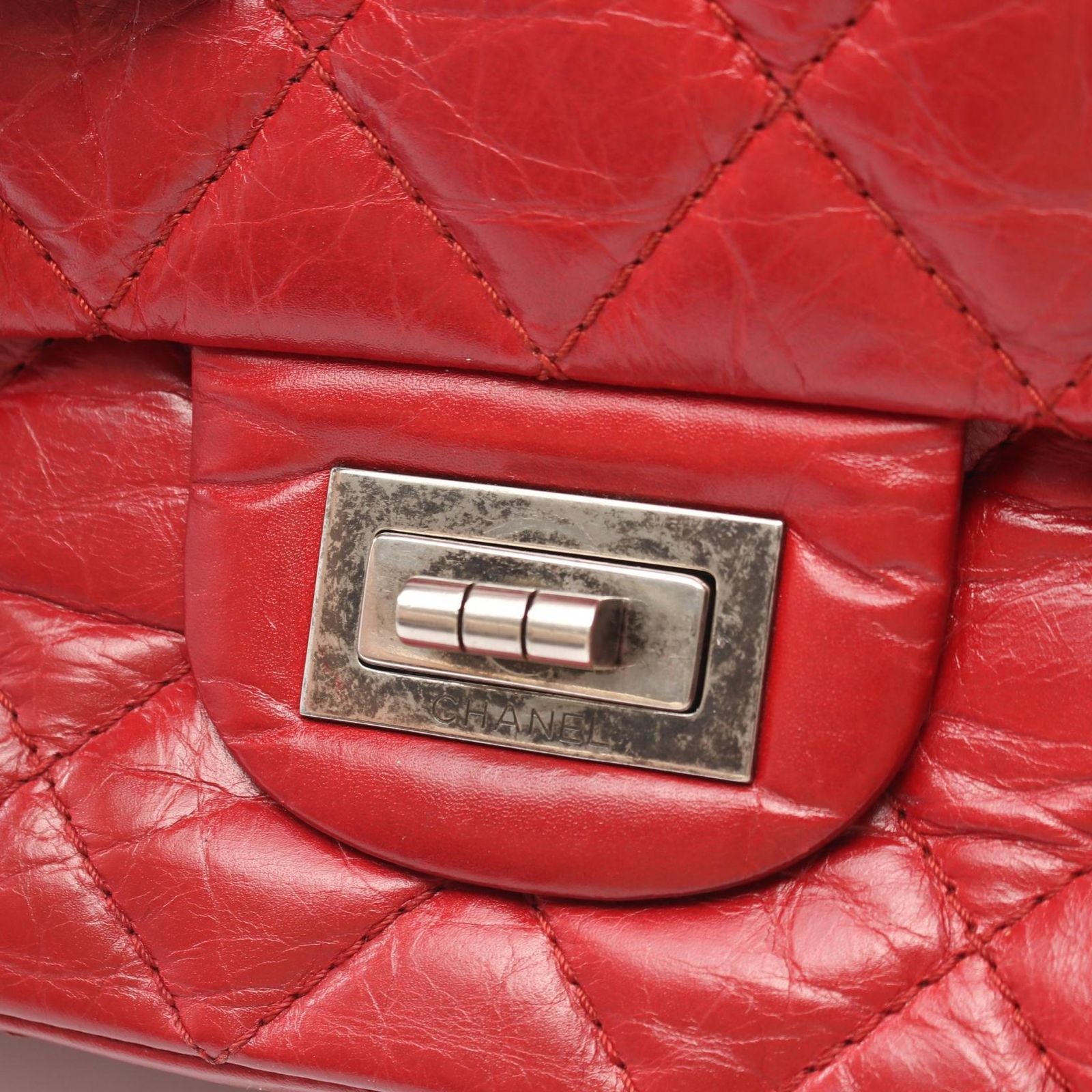 Chanel Shoulder Bag 2.55 Quilted Maxi Double Flap Antique Silver Red Calf — view 7
