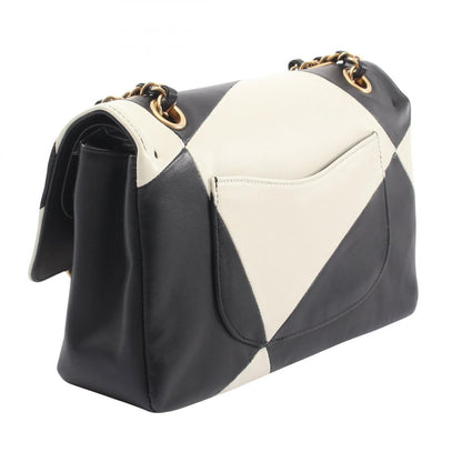 Chanel Shoulder Bag Quilted Double Flap by Color Black White Lambskin Chain — view 2