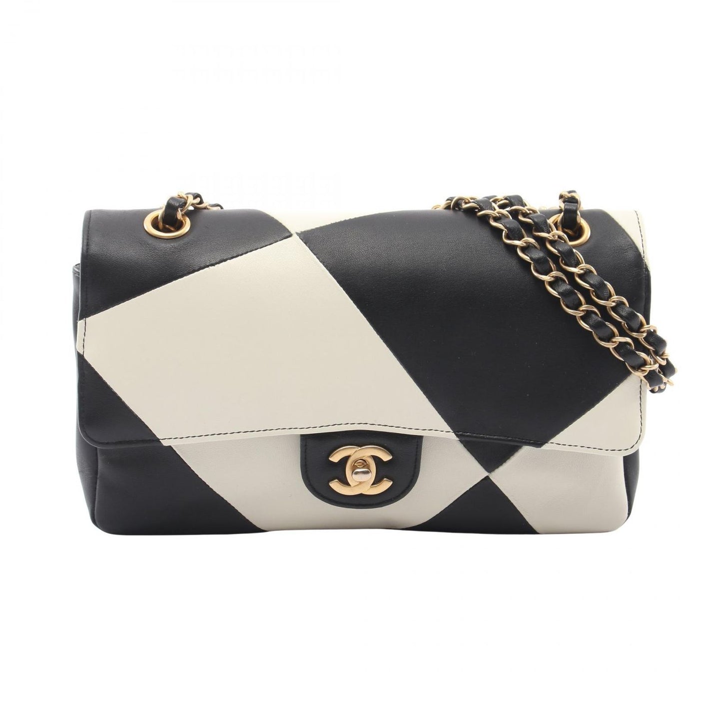Chanel Shoulder Bag Quilted Double Flap by Color Black White Lambskin Chain