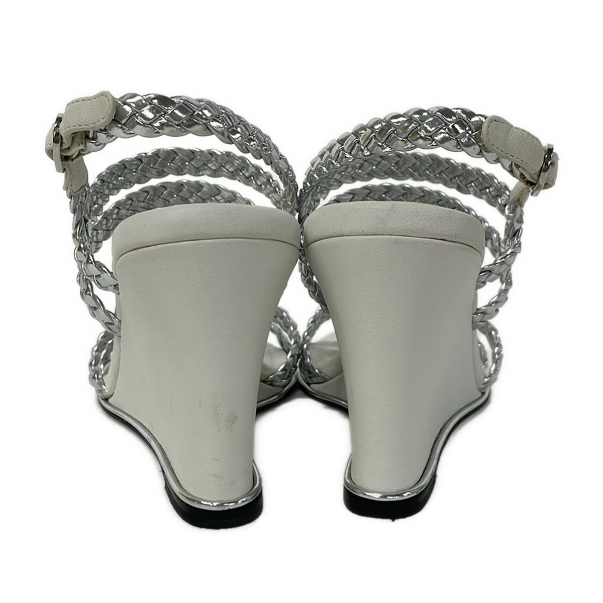 Chanel Sandals 35.5 C Silver White Braided Wedge Sole Leather — view 3