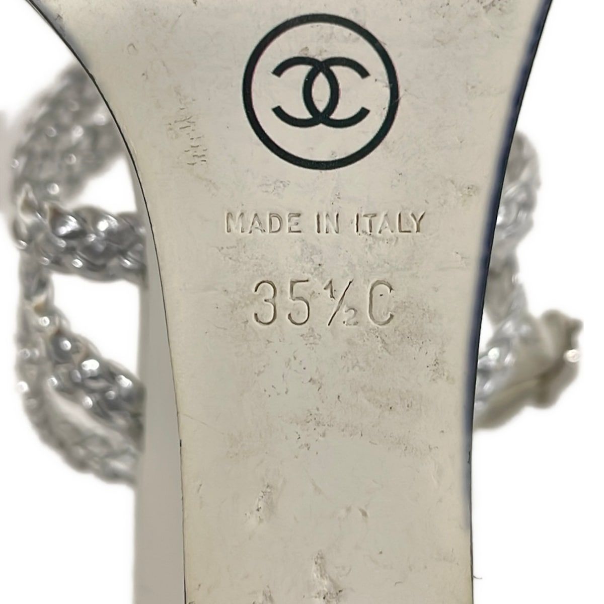 Chanel Sandals 35.5 C Silver White Braided Wedge Sole Leather — view 6