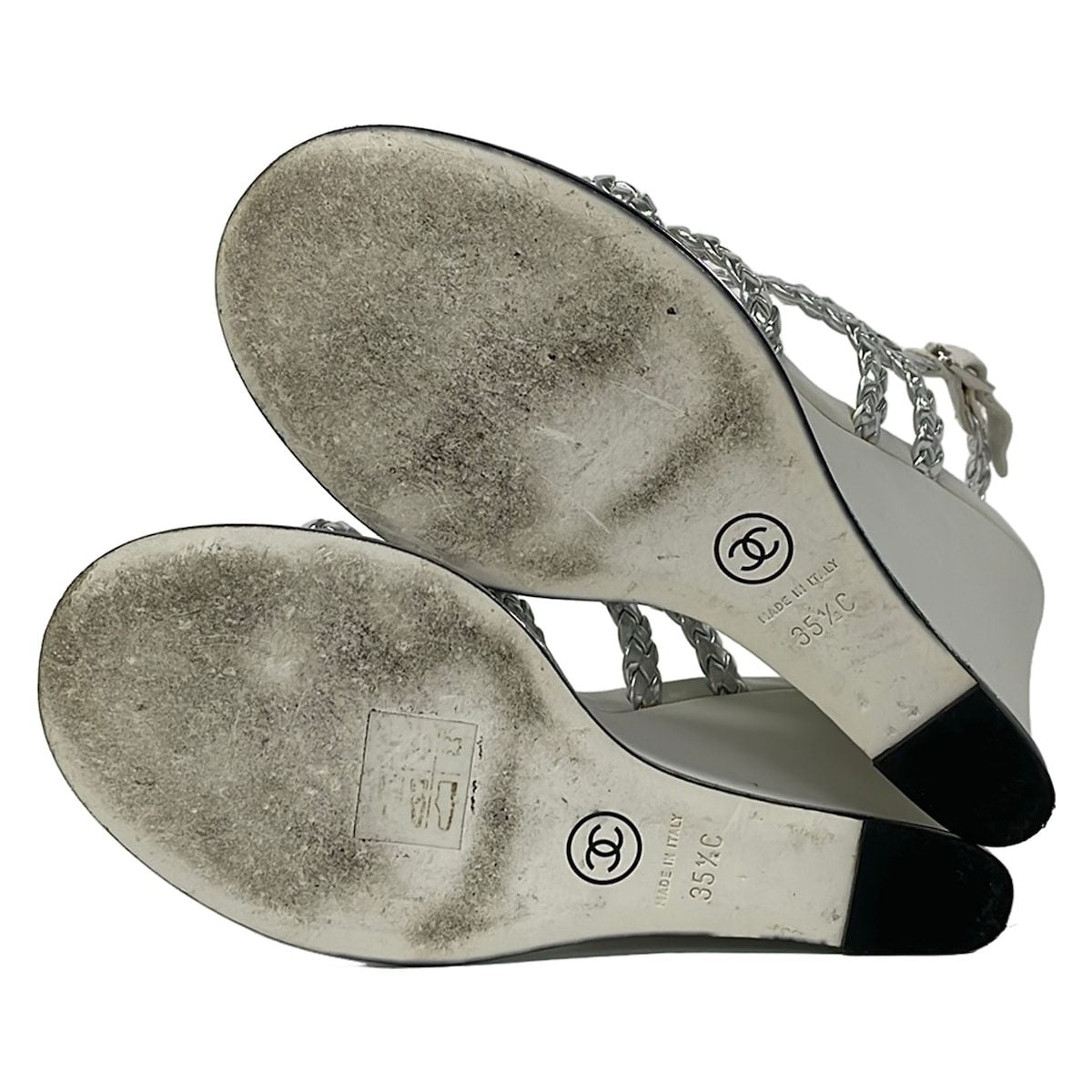 Chanel Sandals 35.5 C Silver White Braided Wedge Sole Leather — view 4