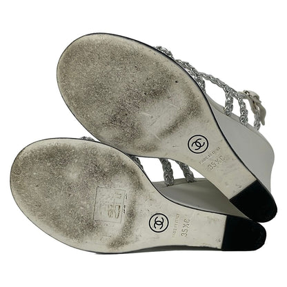 Chanel Sandals 35.5 C Silver White Braided Wedge Sole Leather — view 4