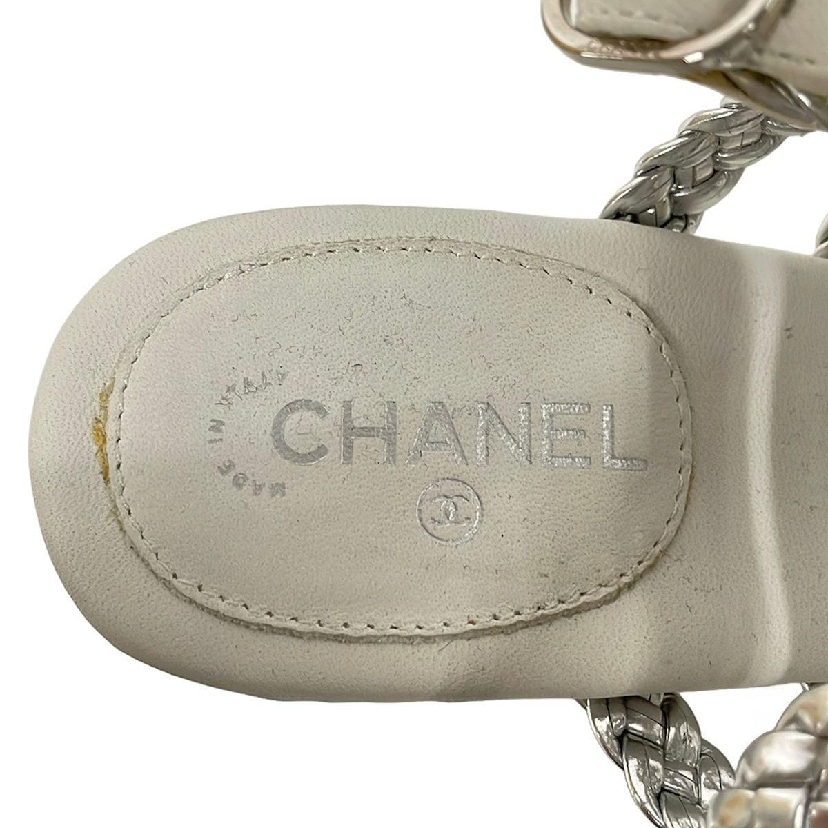 Chanel Sandals 35.5 C Silver White Braided Wedge Sole Leather — view 5
