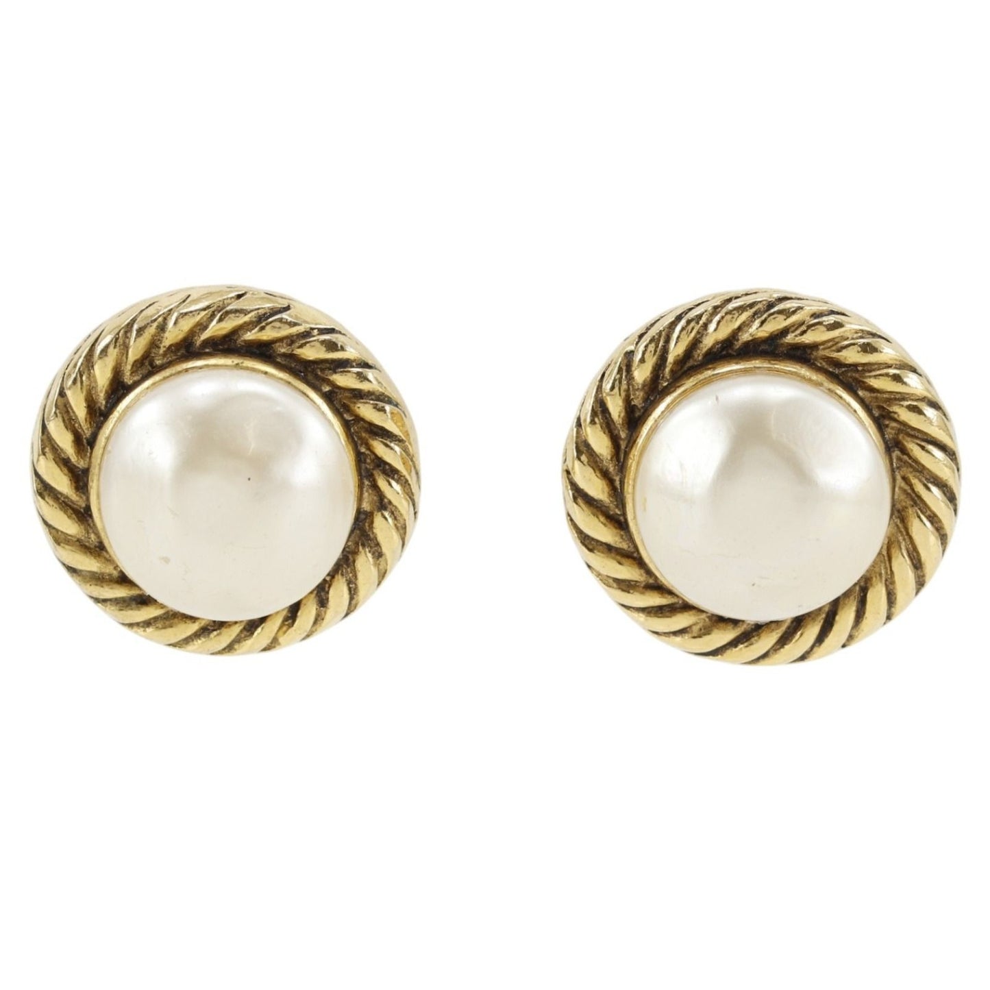 Chanel Vintage Gold Plated Faux Pearl Earrings