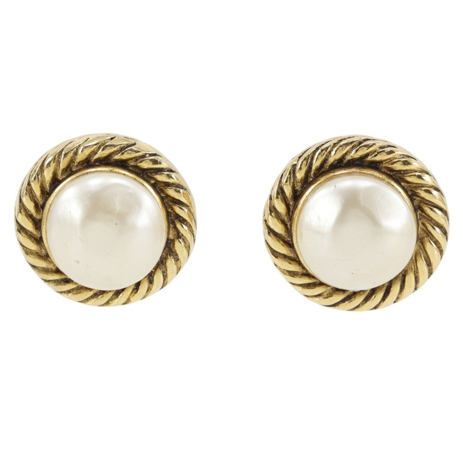 Chanel Vintage Gold Plated Faux Pearl Earrings