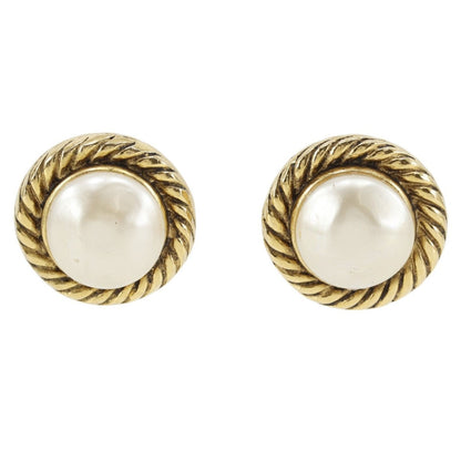 Chanel Vintage Gold Plated Faux Pearl Earrings