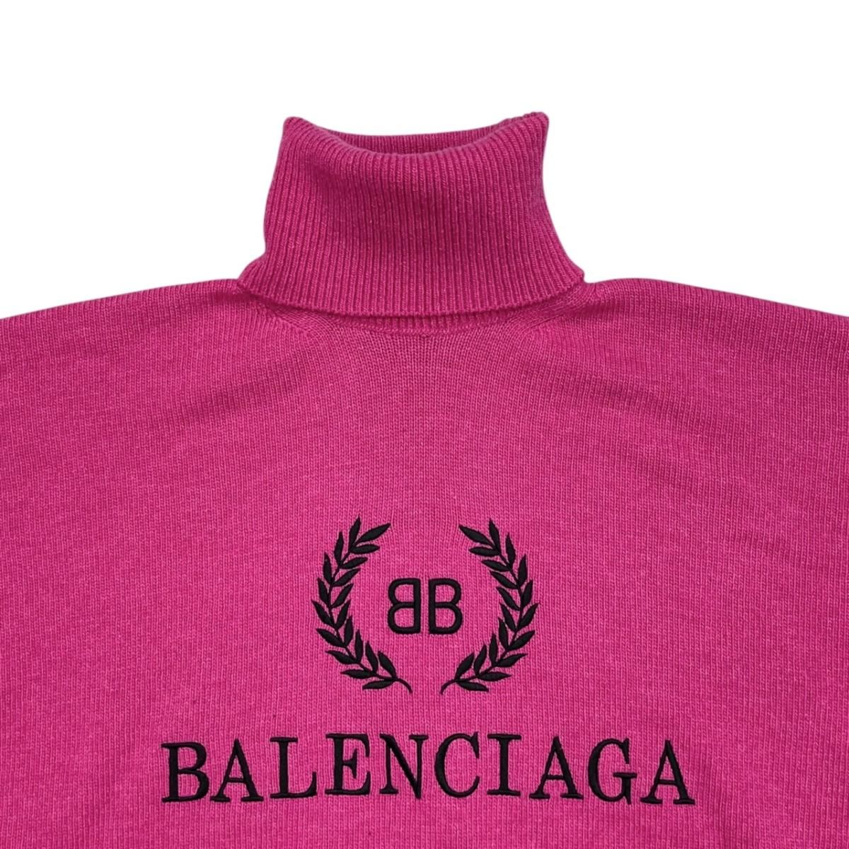 Balenciaga Sweater Turtleneck Knit XS Logo Wool Cashmere Pink Black — view 3