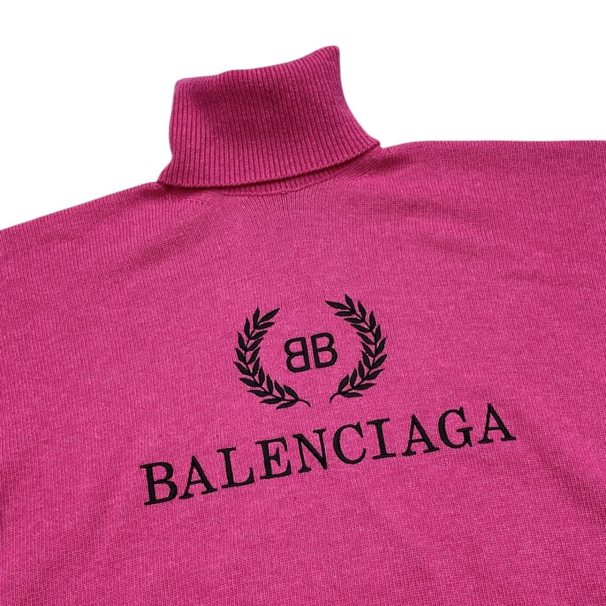 Balenciaga Sweater Turtleneck Knit XS Logo Wool Cashmere Pink Black — view 7