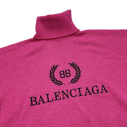 Balenciaga Sweater Turtleneck Knit XS Logo Wool Cashmere Pink Black — view 7