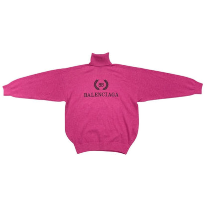 Balenciaga Sweater Turtleneck Knit XS Logo Wool Cashmere Pink Black