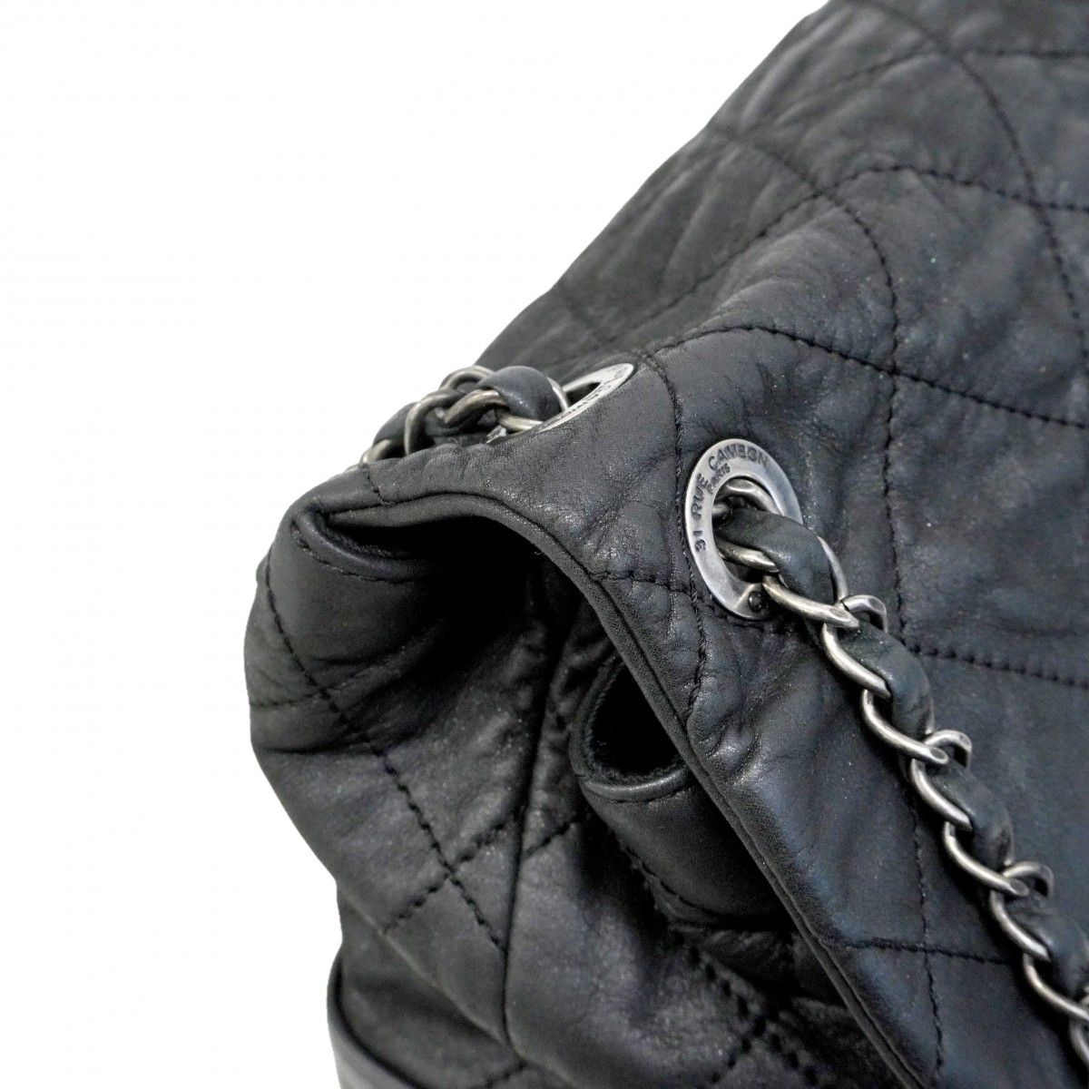 Chanel Sale Shoulder Bag Quilted Leather Black Silver — view 9