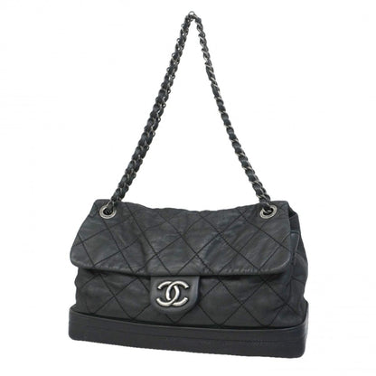 Chanel Sale Shoulder Bag Quilted Leather Black Silver