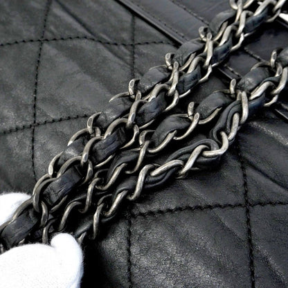 Chanel Sale Shoulder Bag Quilted Leather Black Silver — view 8