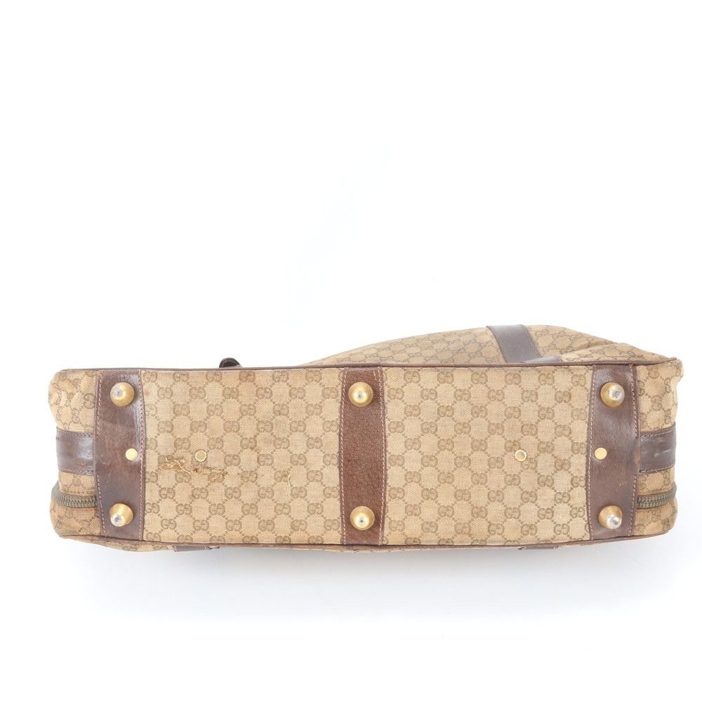 Gucci GG Canvas Leather Boston Bag Business Travel Tote Carry Brown — view 5