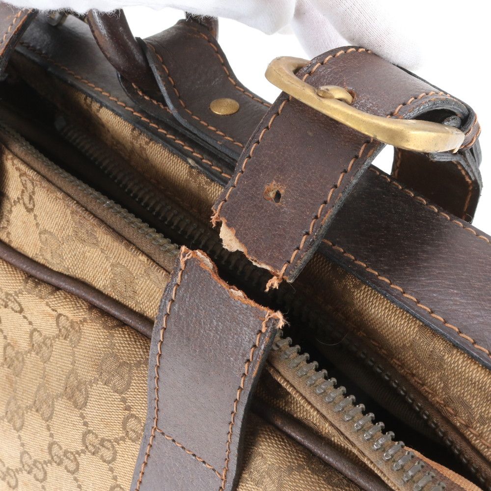 Gucci GG Canvas Leather Boston Bag Business Travel Tote Carry Brown — view 9