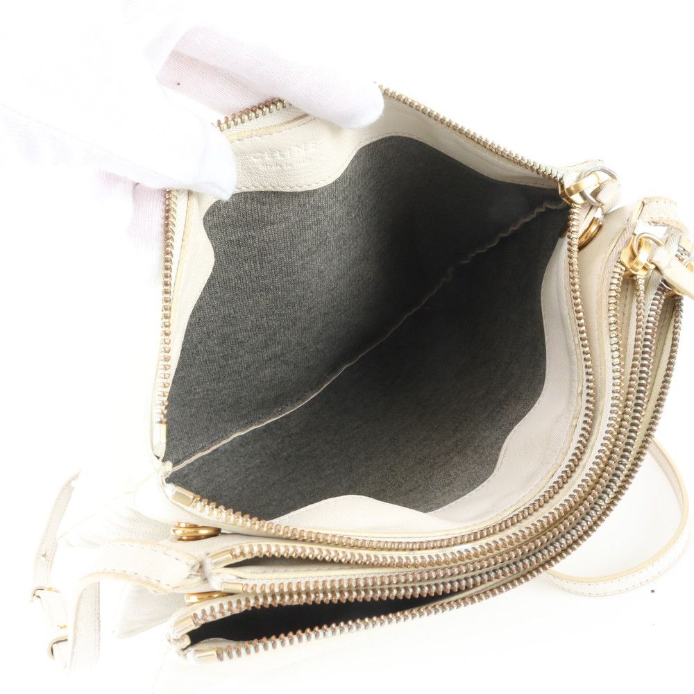 Celine Trio Crossbody Ivory Leather Shoulder Bag — view 7