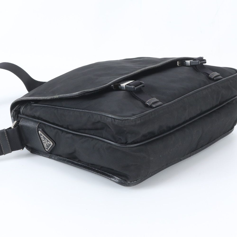 Prada Tessuto Nylon Saffiano Leather Shoulder Bag Crossbody Messenger Black — view 4