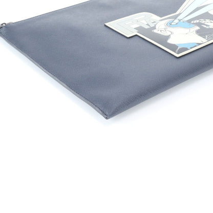 Prada Saffiano Leather Monki Robot Triangle Logo Clutch Pouch — view 3